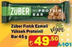 ZÜBER FISTIK EZMELİ YÜKSEK PROTEİNLİ BAR 45 G